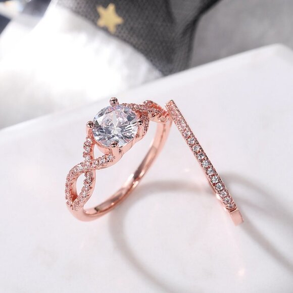 😍Double Layer Rose Gold Plated Lovely Fashion Ring Set for Women/Girl, L045 - Picture 5 of 6